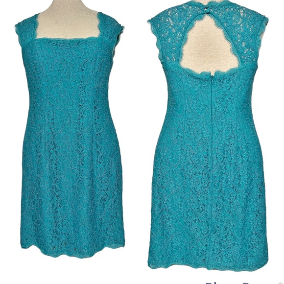 Adrianna Papell Turquoise Lace Cocktail Dress 4 - Picture 1 of 12